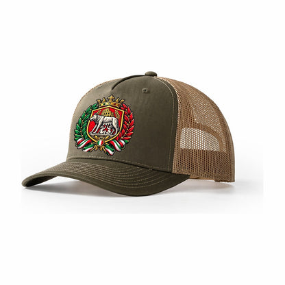Italy Heraldic Crest Country Logos Trucker Hat – Olive Khaki