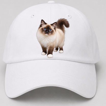 Birman Standing Three Quarter Realistic Cat Portrait Baseball Cap – White