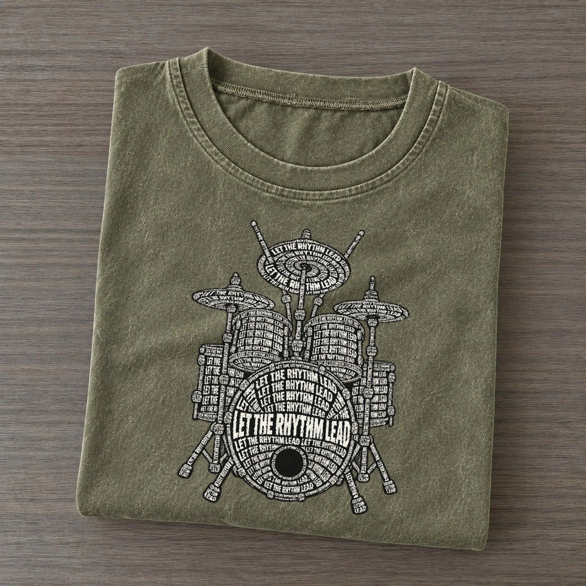 Cymbal Crash Phrase Silhouette Vintage T-shirt – Army Green