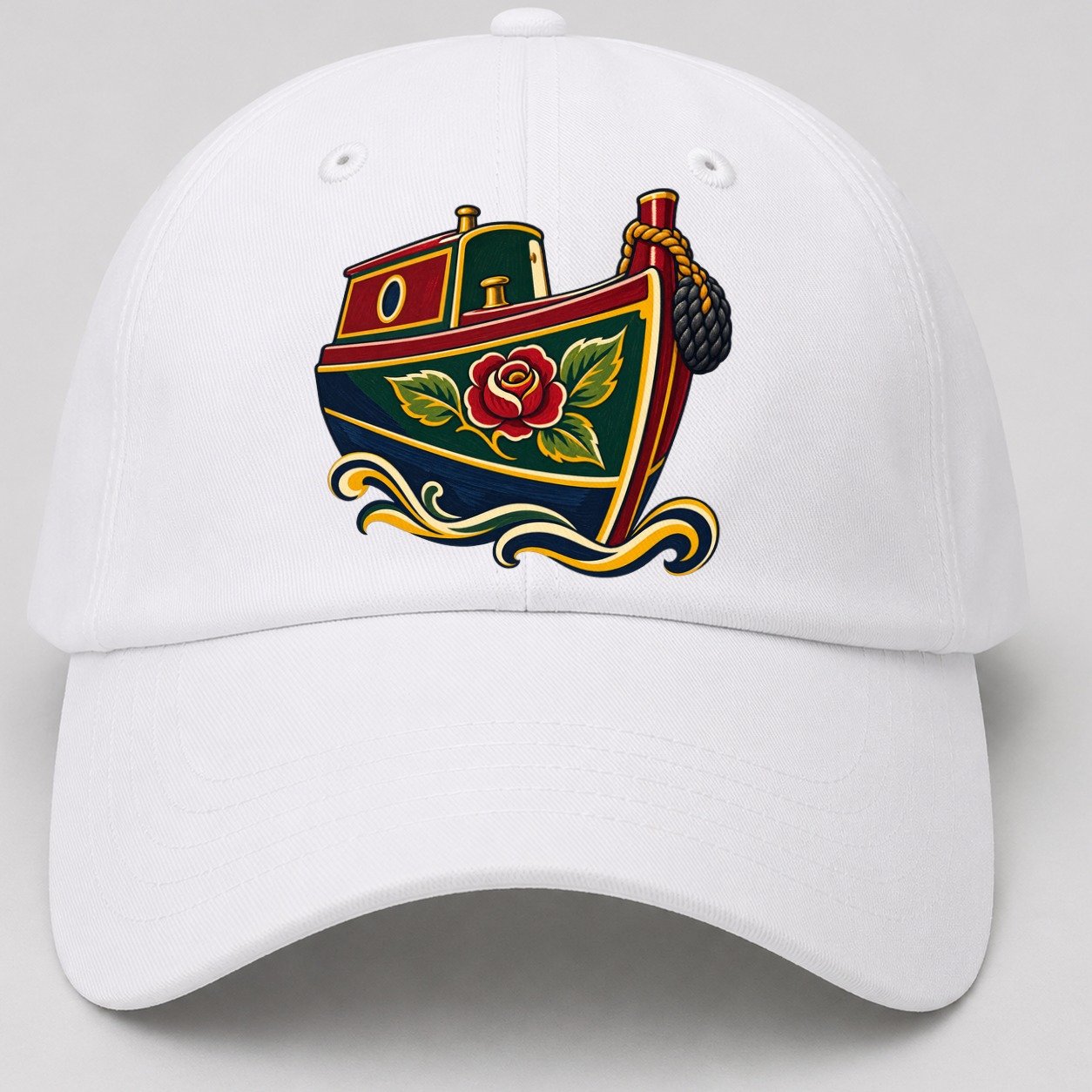 Canal Narrowboat Rose Painted Bow Uk Culture Heritage Baseball Cap – White