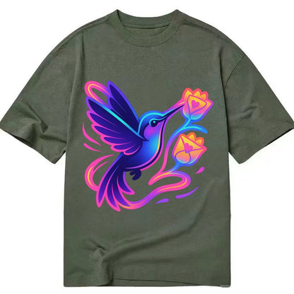 Hummingbird Delivering Miniature Love Letters Tucked Inside Classic T-shirt – Army Green