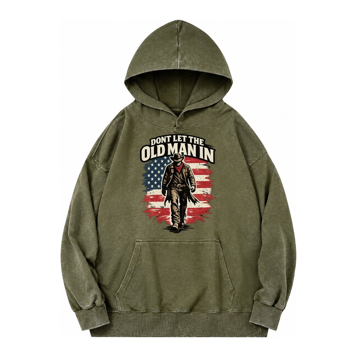 Dont Let The Old Man In Vintage Washed Hoodie – Army Green