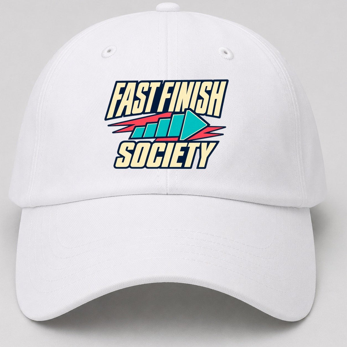 Fast Finish Society 90S Running Clubs Baseball Cap – White