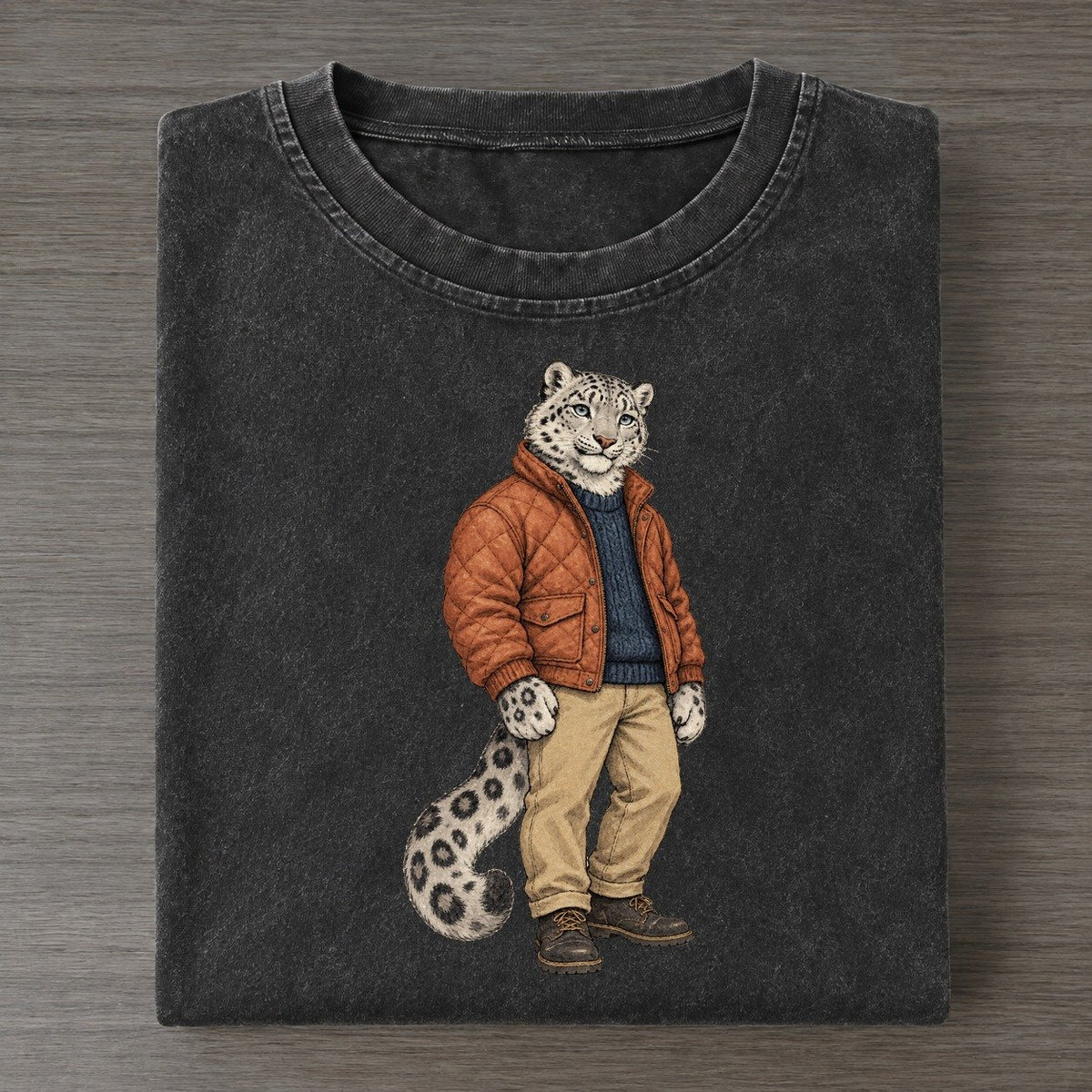 Snow Leopard Wardrobe Portrait Wild Wardrobe Portraits Vintage T-shirt – Black