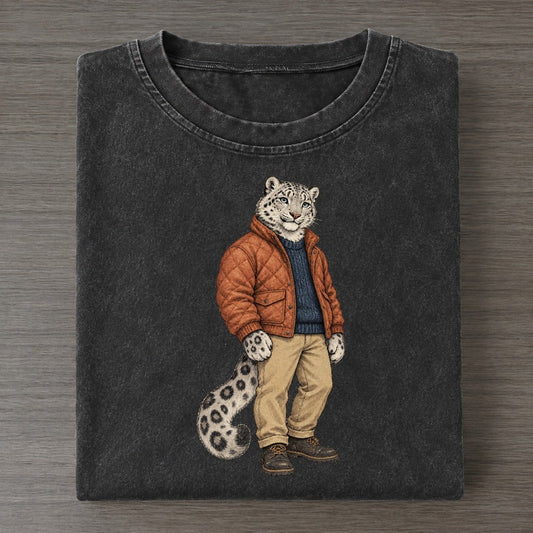 Snow Leopard Wardrobe Portrait Wild Wardrobe Portraits Vintage T-shirt – Black