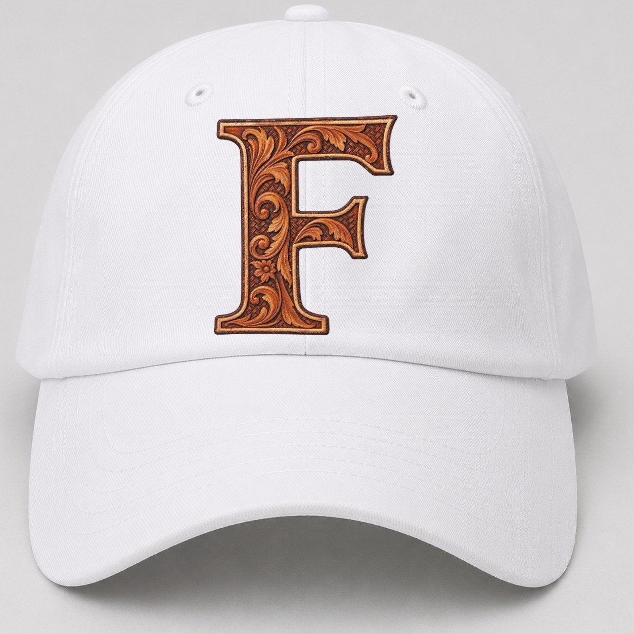 Tooled Leather F Monogram Baseball Cap – White