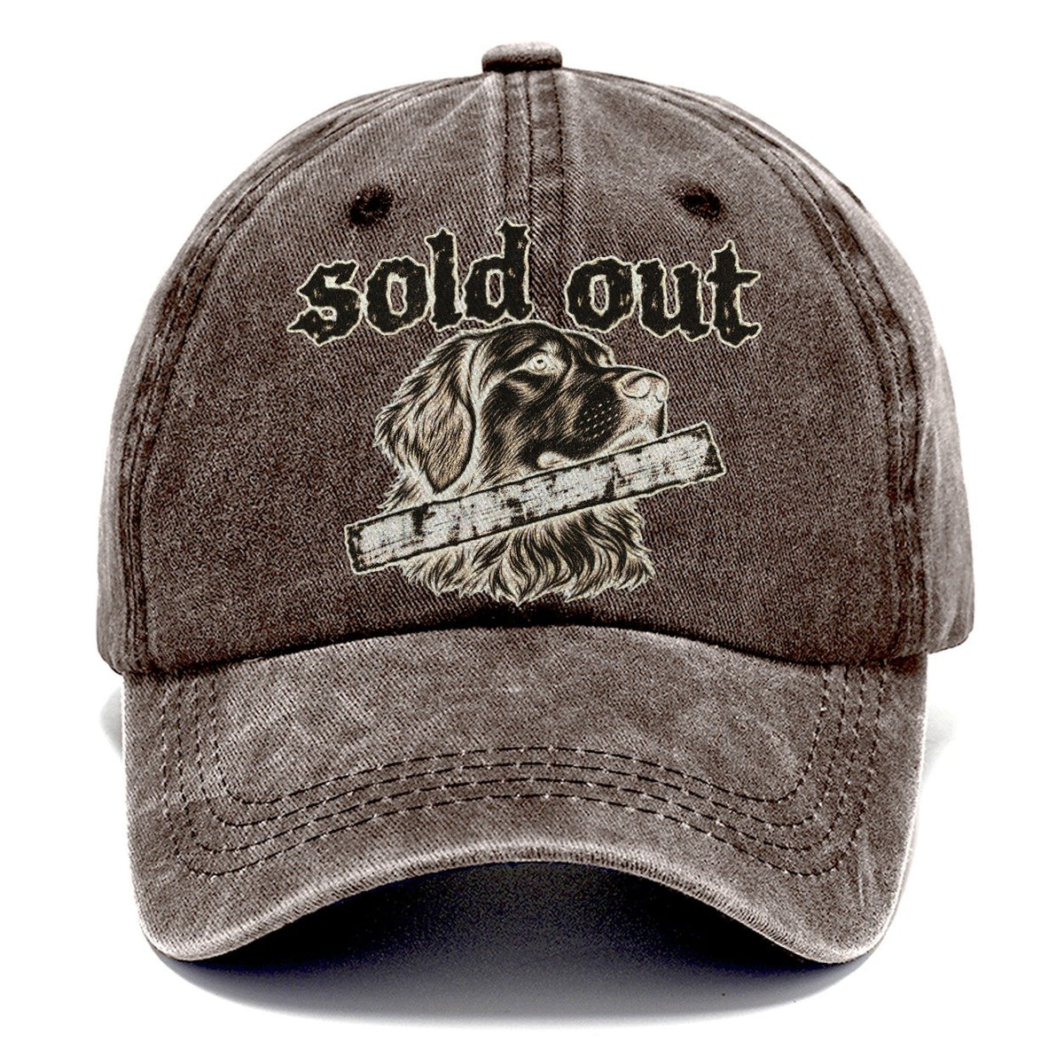 A Calm Dog Head In Three Quarter View Crossed By A Thick Stamped Bar Bark For Me Classic Cap – Brown