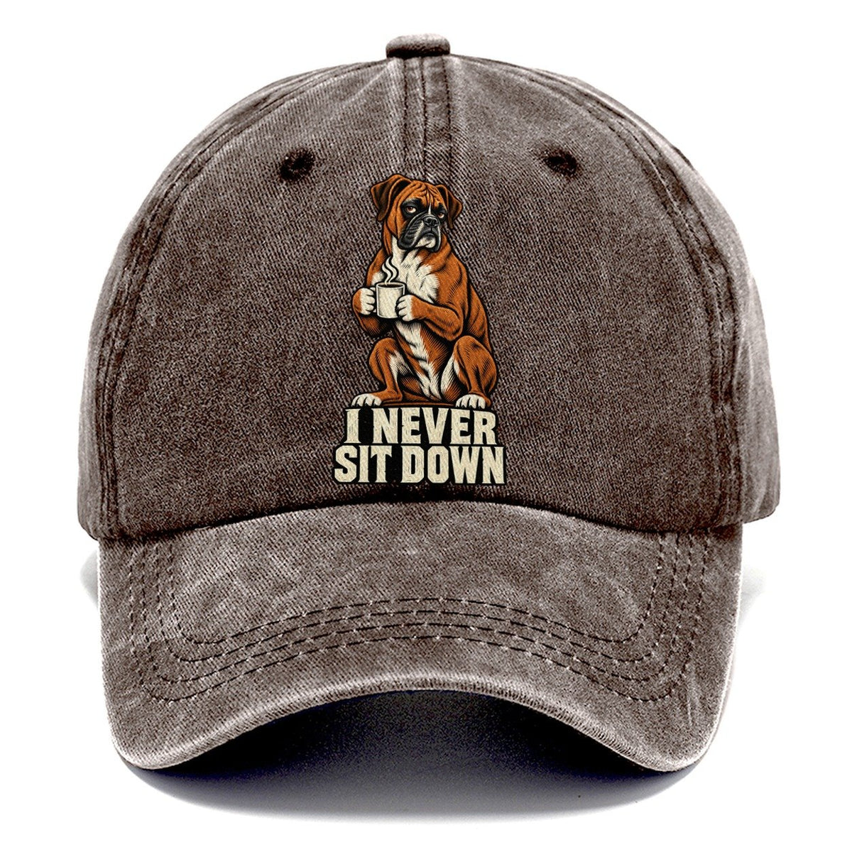 Boxer Dog I Never Sit Down Coffee Classic Cap – Brown