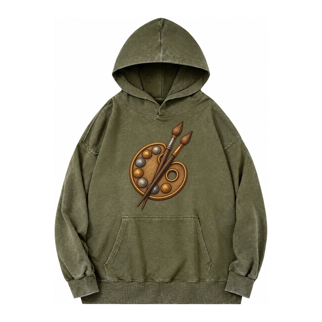 Artist Palette Vintage Washed Hoodie – Army Green