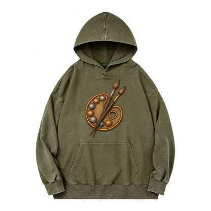 Artist Palette Vintage Washed Hoodie – Army Green