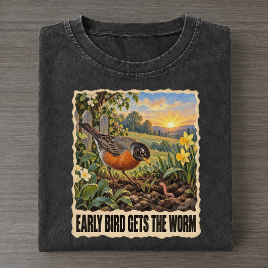 Robin Early Bird Gets The Worm Animal Puns Vol. 2 Vintage T-shirt – Black