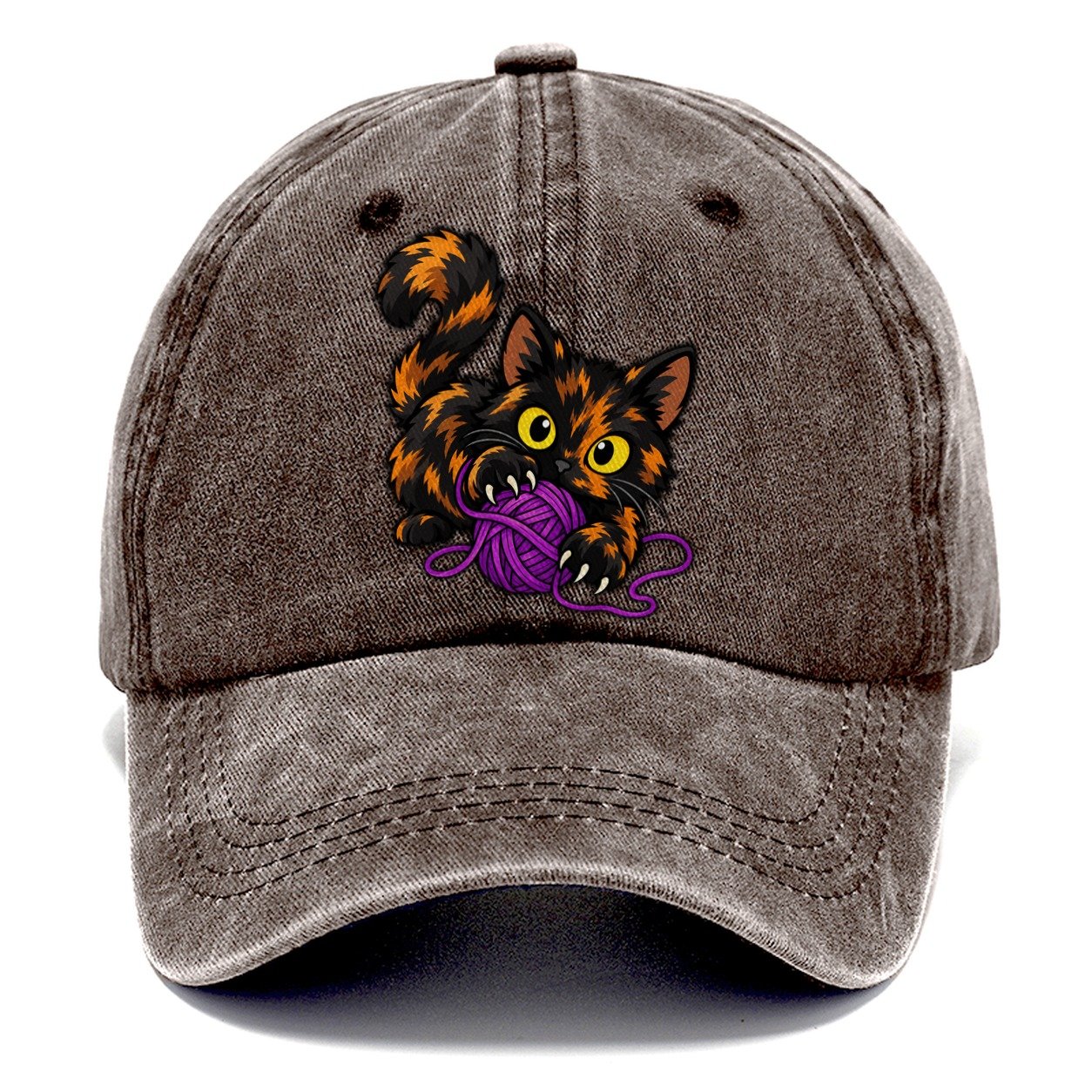 Tortoiseshell Playing Yarn Peeking Cats Classic Cap – Brown