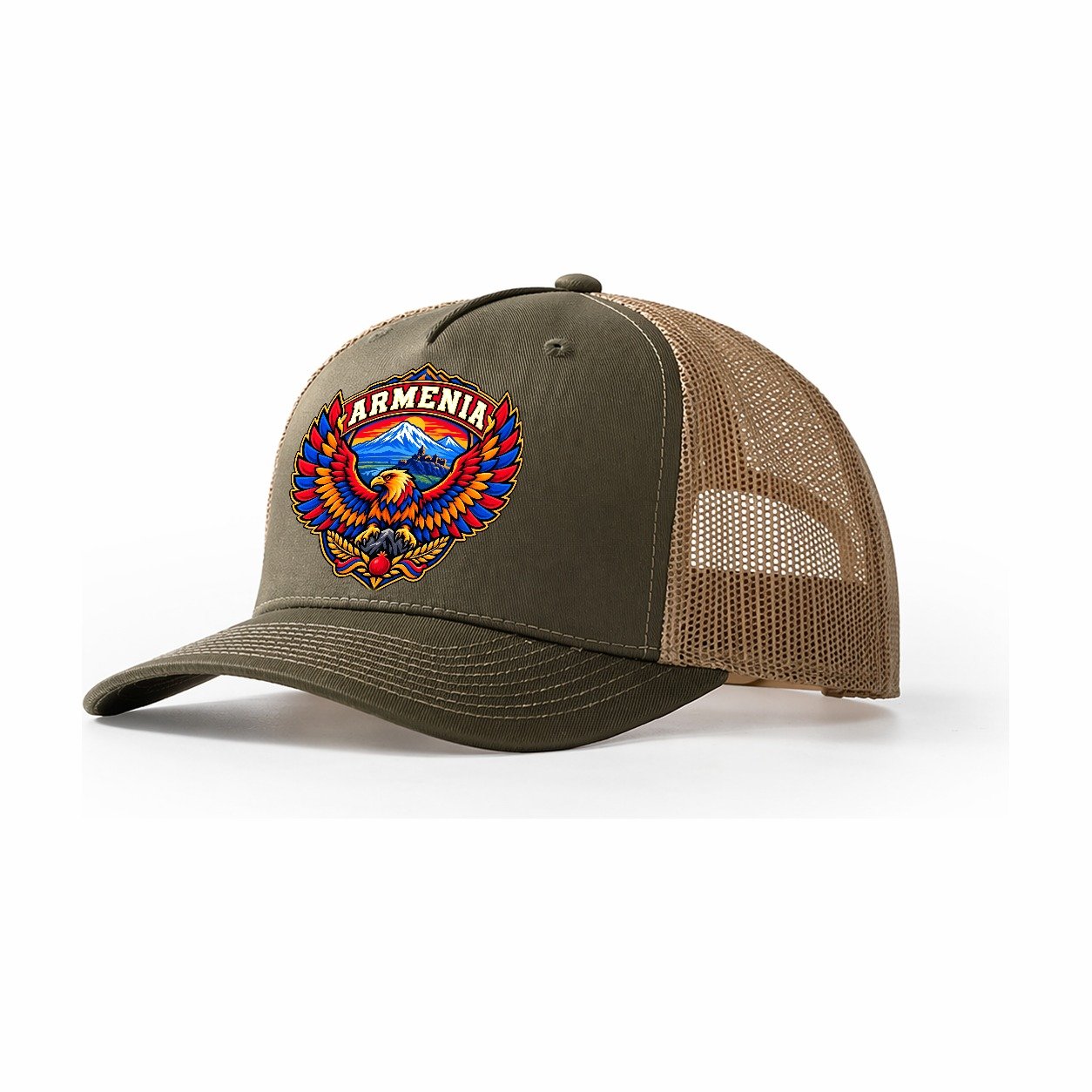 Armenia Retro Badge Country Logos Trucker Hat – Olive Khaki
