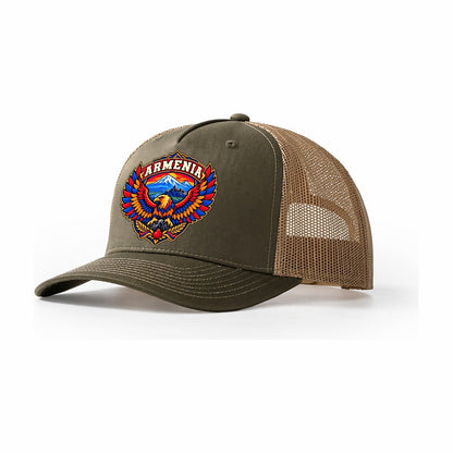 Armenia Retro Badge Country Logos Trucker Hat – Olive Khaki