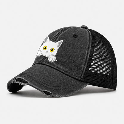 Black Cat Washed Trucker Hat – Black