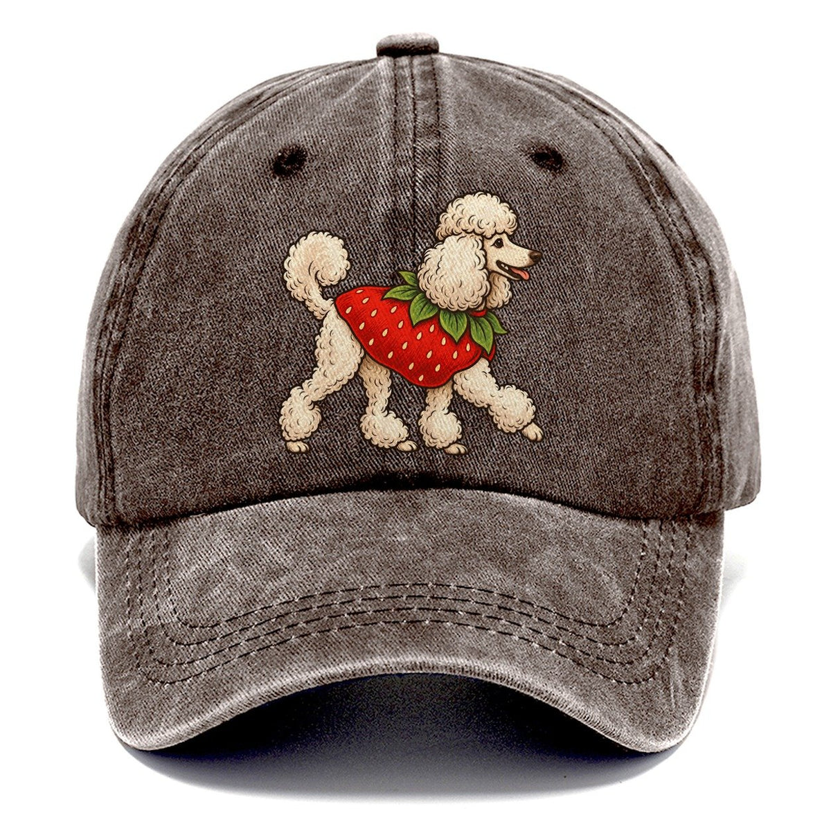 One Standard Poodle In Halloween Costume Strawberry Costume With A Green Leafy Collar Halloween Dog Parade Classic Cap – Brown