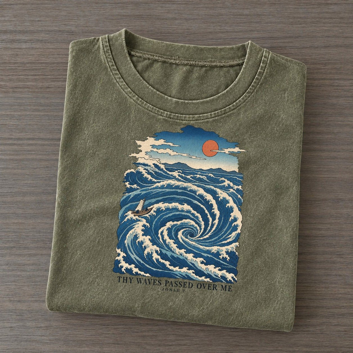 Thy Waves Passed Over Me The Great Deep Vintage T-shirt – Army Green