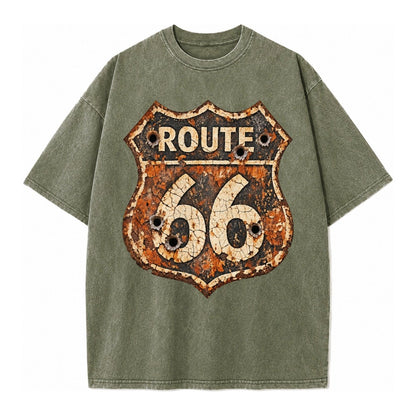 Weathered Marker Rust Aged Route 66 Sign Desert Sun Bleached Vintage T-shirt – Army Green