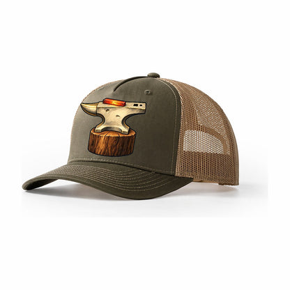 Anvil And Hot Bar Blacksmithing Trucker Hat – Olive Khaki