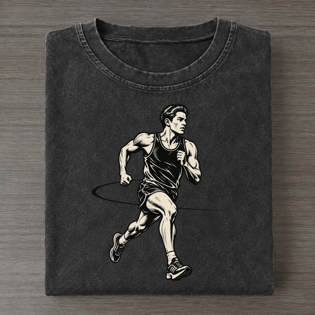 Distance Runner On The Curve Global Sports Ink Figures Vintage T-shirt – Black