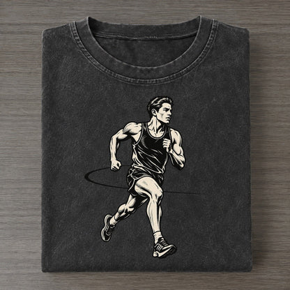 Distance Runner On The Curve Global Sports Ink Figures Vintage T-shirt – Black