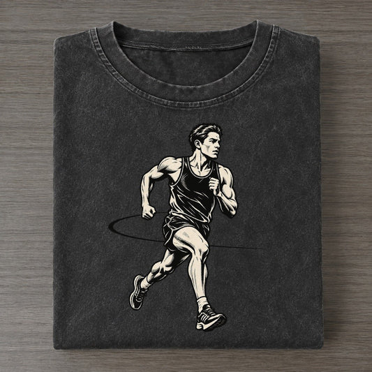 Distance Runner On The Curve Global Sports Ink Figures Vintage T-shirt – Black