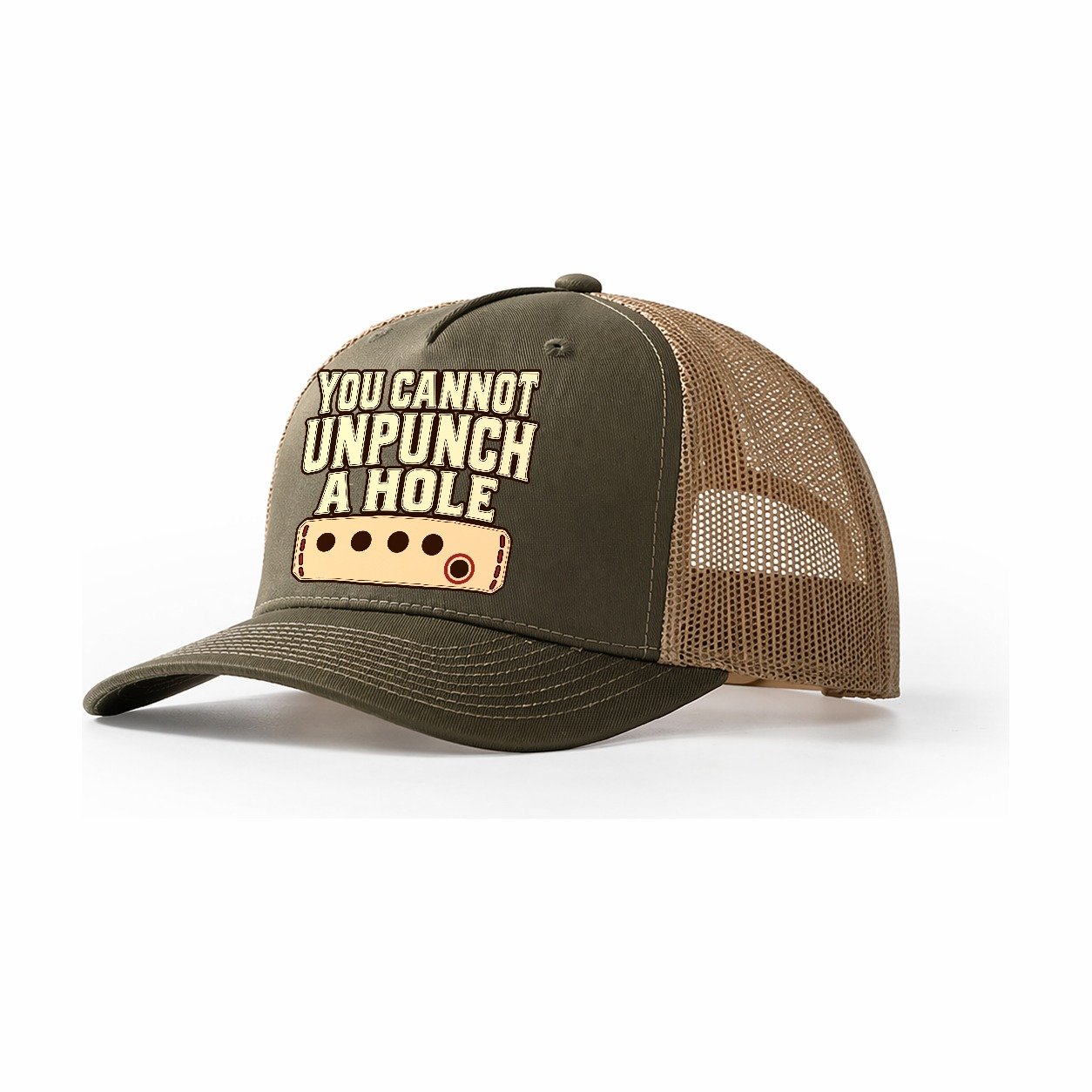 You Cannot Unpunch A Hole Leathercraft Trucker Hat – Olive Khaki