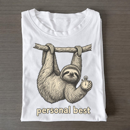 Sloth Personal Best Unbothered Creatures Classic T-shirt – White