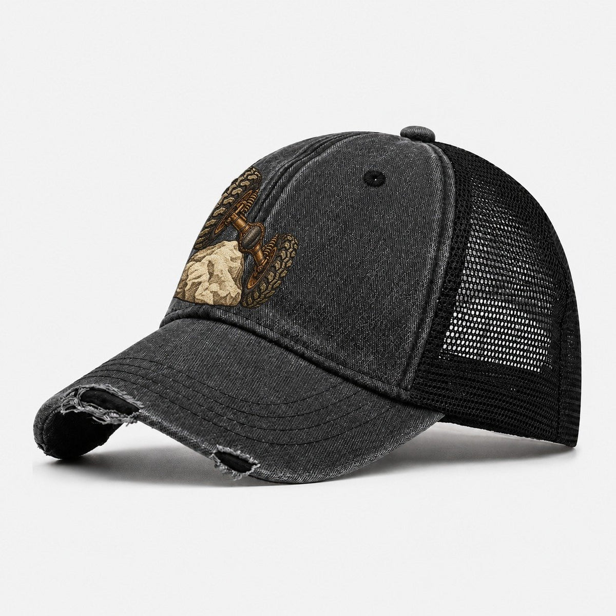Articulated Axle Over A Rock Off Roading And Overlanding Washed Trucker Hat – Black