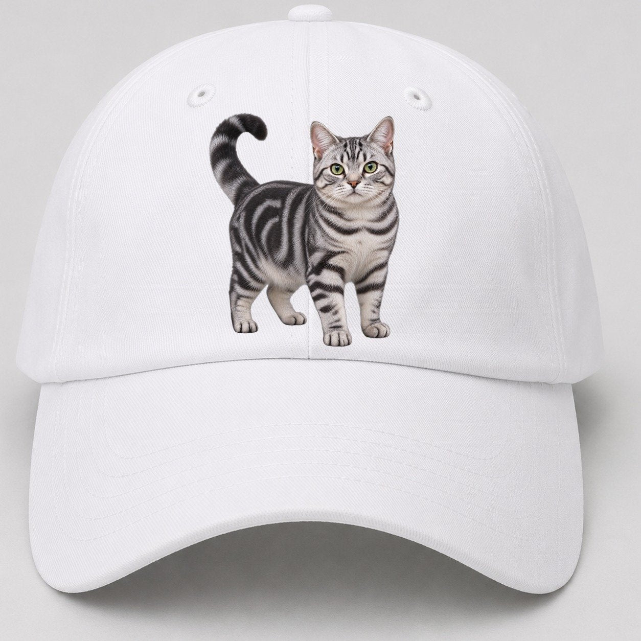 American Shorthair Standing Three Quarter Realistic Cat Portrait Baseball Cap – White