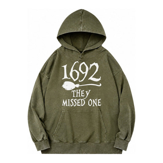 1692 They Missed One Vintage Washed Hoodie – Army Green