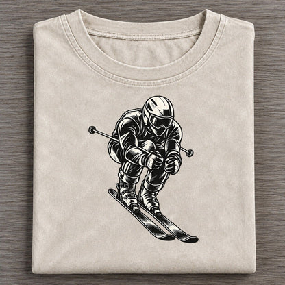Alpine Skier Downhill Tuck Global Sports Ink Figures Vintage T-shirt – Off White