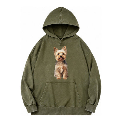 Yorkshire Terrier Dog Vintage Washed Hoodie – Army Green