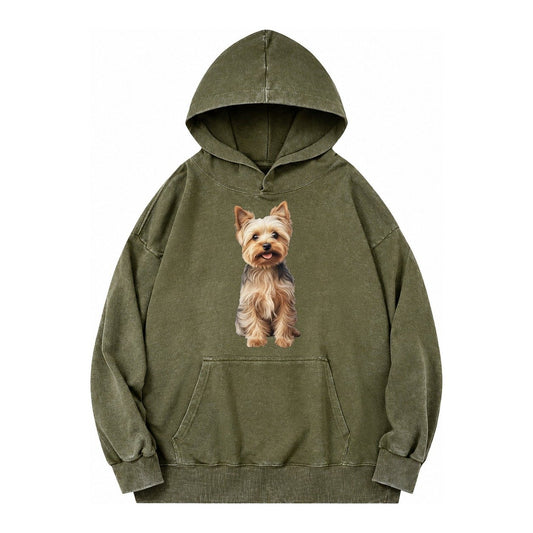Yorkshire Terrier Dog Vintage Washed Hoodie – Army Green