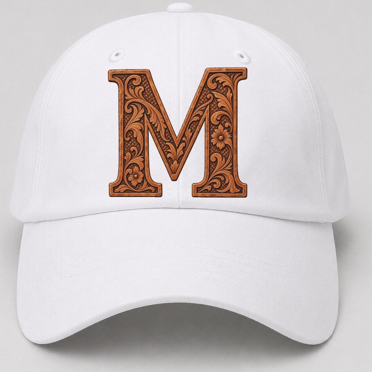 Tooled Leather M Monogram Baseball Cap – White