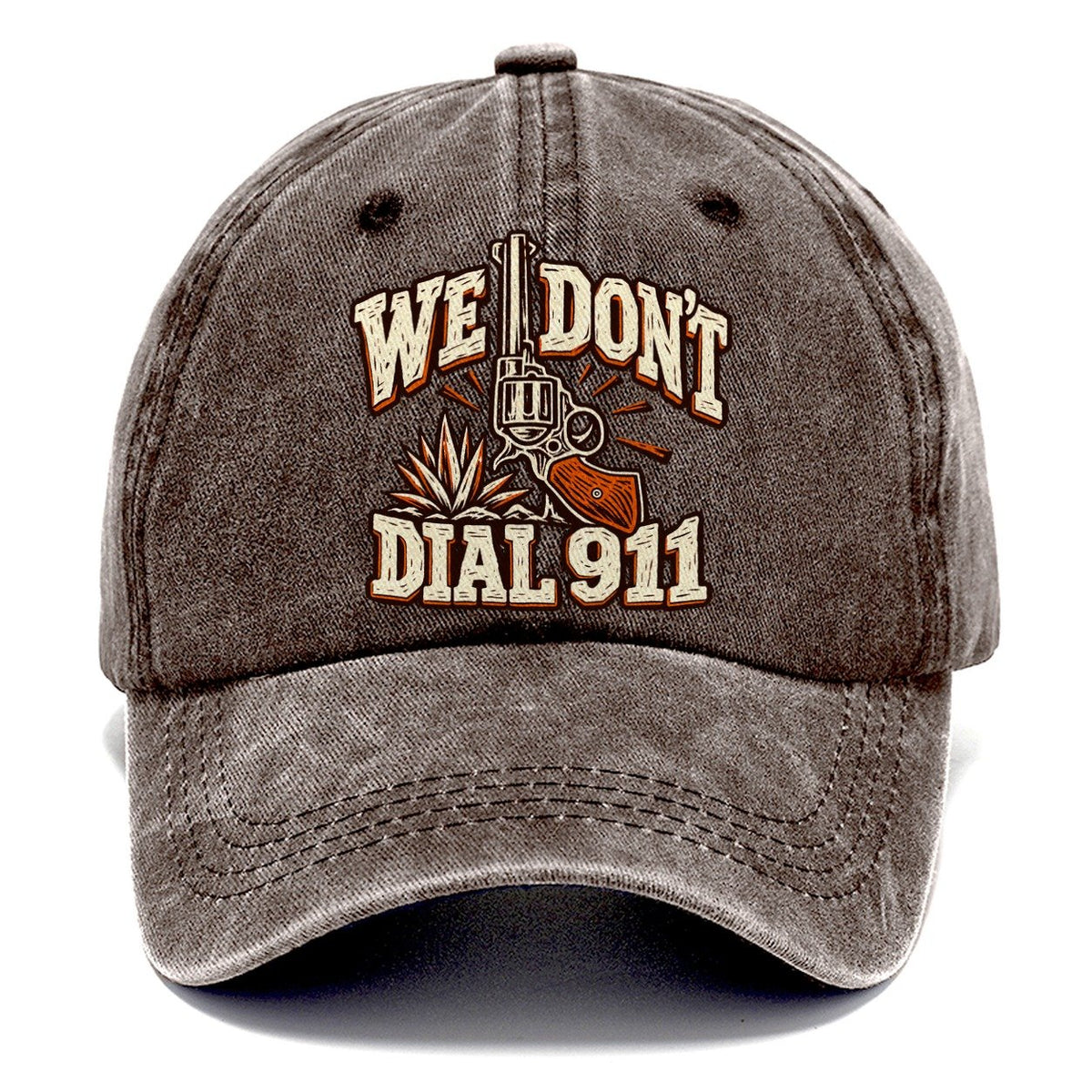 Ranch Linocut We Don't Dial 911 Classic Cap – Brown