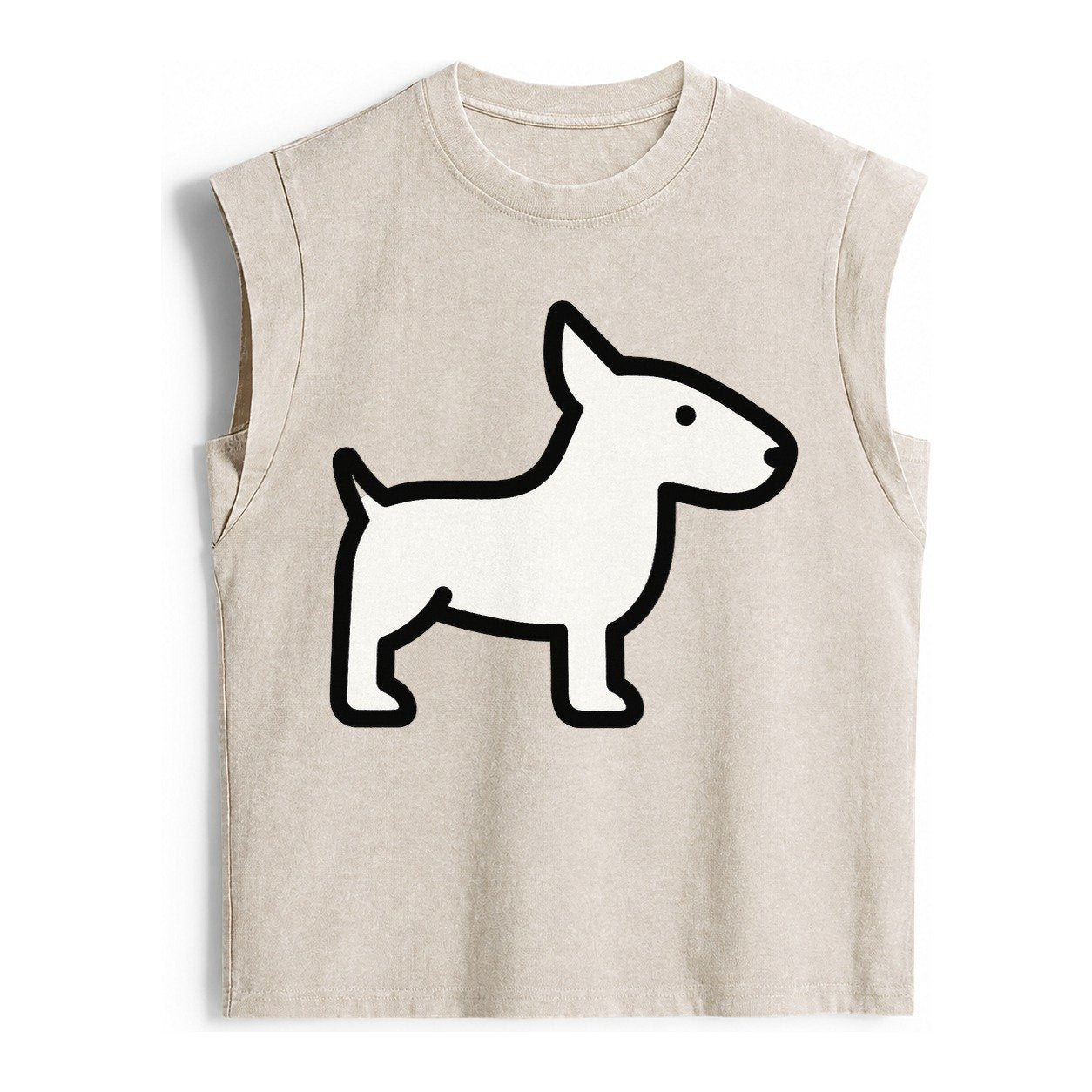Bull Terrier White Egg Shaped Head Flat Side Profile Vintage Washed Tank – Beige
