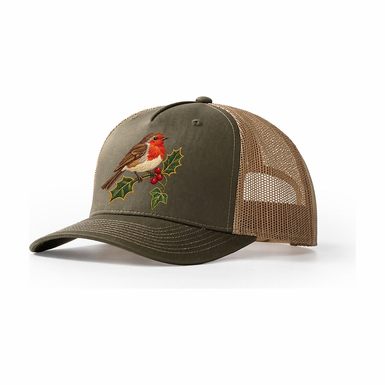 British Robin Holly And Ivy Uk Culture Heritage Trucker Hat – Olive Khaki
