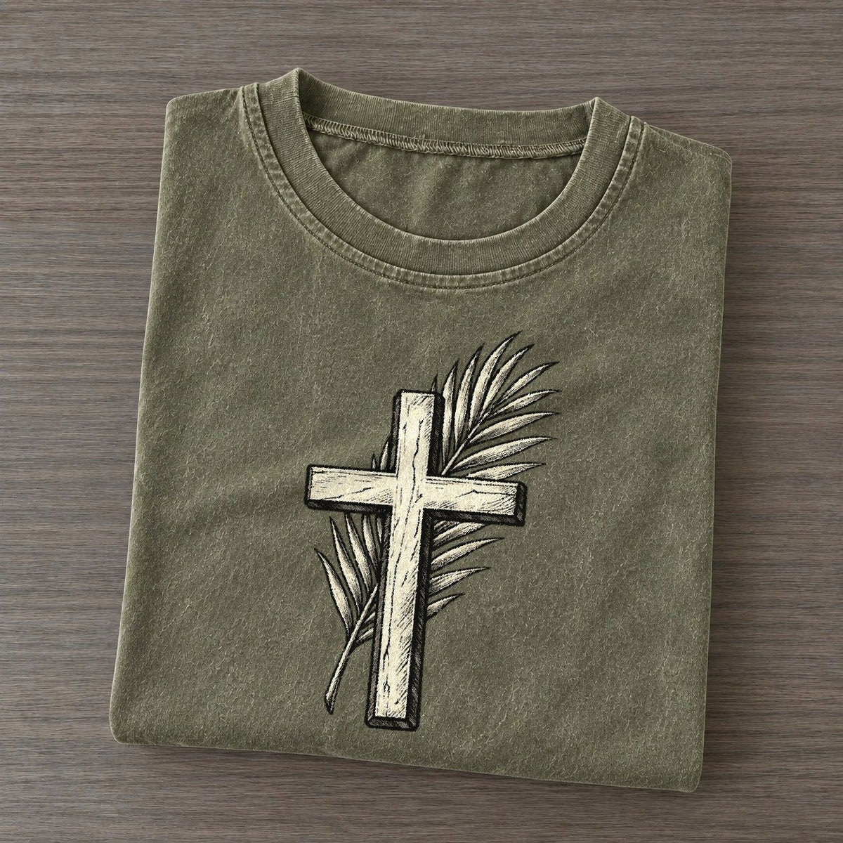 Christian Palm Sunday Branch World Faiths Ink Figures Vintage T-shirt – Army Green