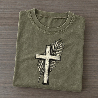 Christian Palm Sunday Branch World Faiths Ink Figures Vintage T-shirt – Army Green