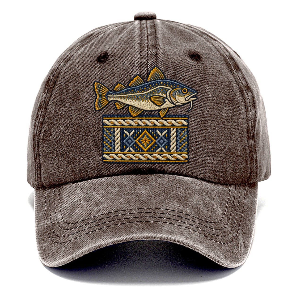 Fisherman S Gansey Knit And Cod Uk Culture Heritage Classic Cap – Brown