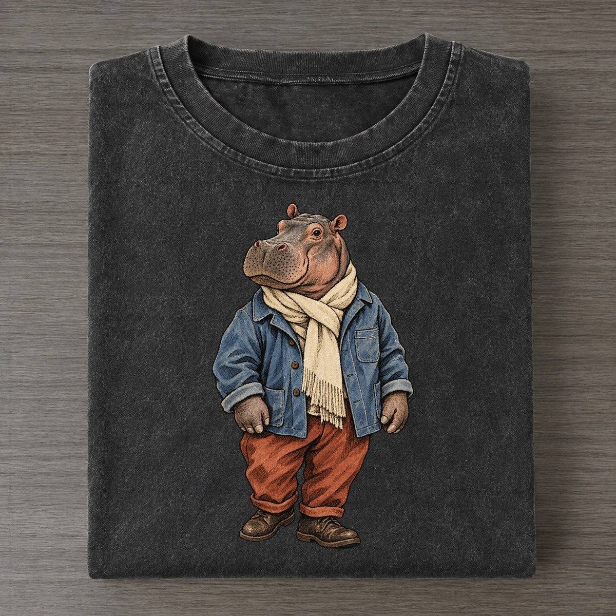 Hippopotamus Wardrobe Portrait Wild Wardrobe Portraits Vintage T-shirt – Black