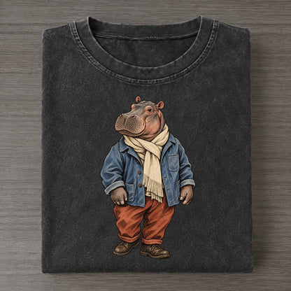 Hippopotamus Wardrobe Portrait Wild Wardrobe Portraits Vintage T-shirt – Black