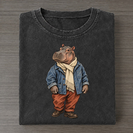 Hippopotamus Wardrobe Portrait Wild Wardrobe Portraits Vintage T-shirt – Black