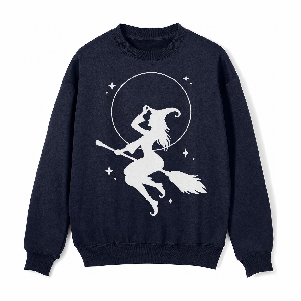 Witch On Broom Fleece Sweatshirt – Navy Blue