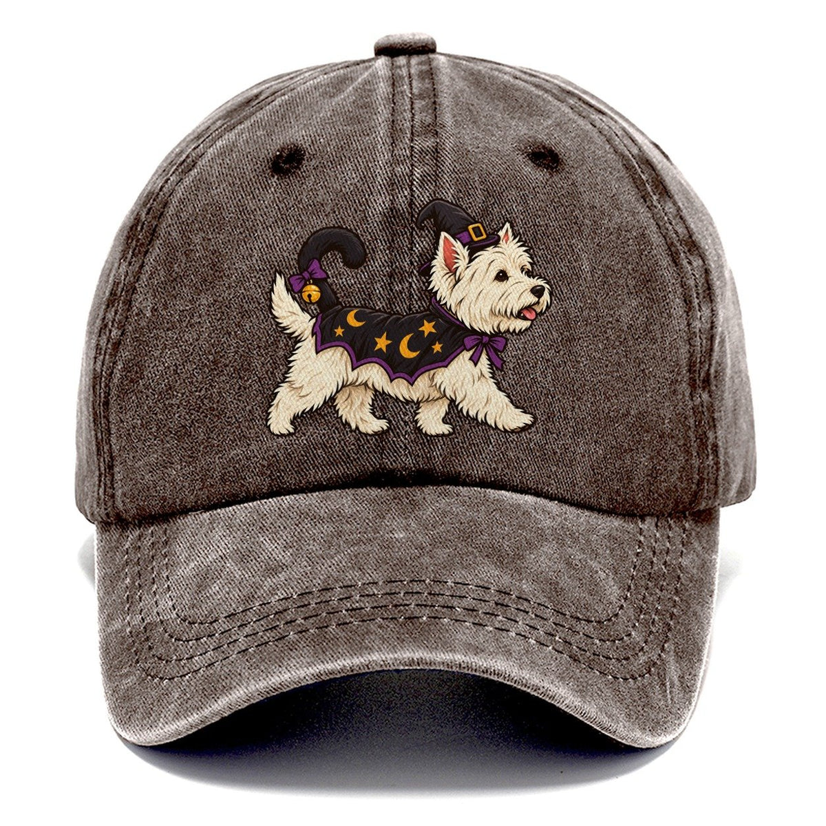 One West Highland Terrier In Halloween Costume Little Witch S Cat Familiar Costume With A Tiny Hat Halloween Dog Parade Classic Cap – Brown