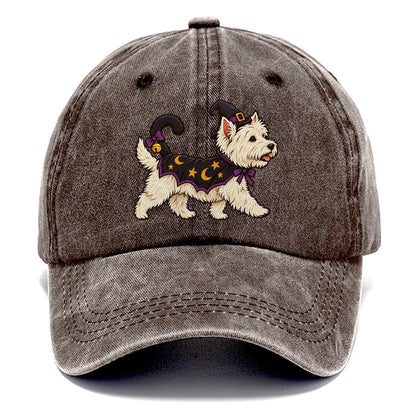 One West Highland Terrier In Halloween Costume Little Witch S Cat Familiar Costume With A Tiny Hat Halloween Dog Parade Classic Cap – Brown