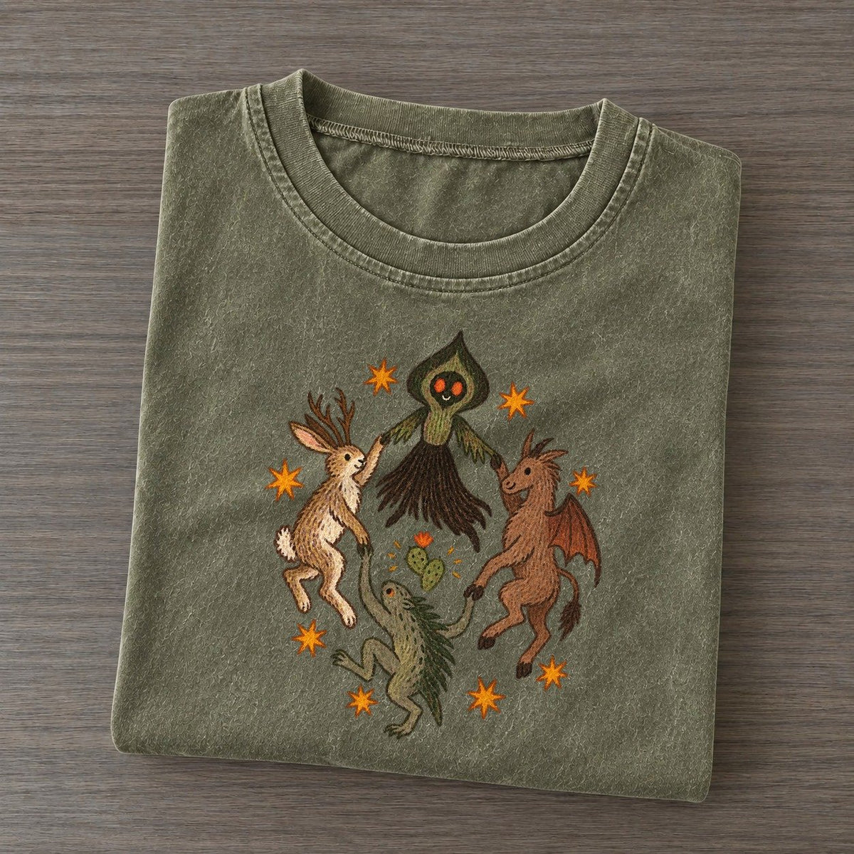 Backwoods Jig Cryptid Hoedown Vintage T-shirt – Army Green