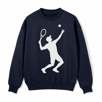 Tennis Player Serving Powerful Shot Fleece Sweatshirt – Navy Blue