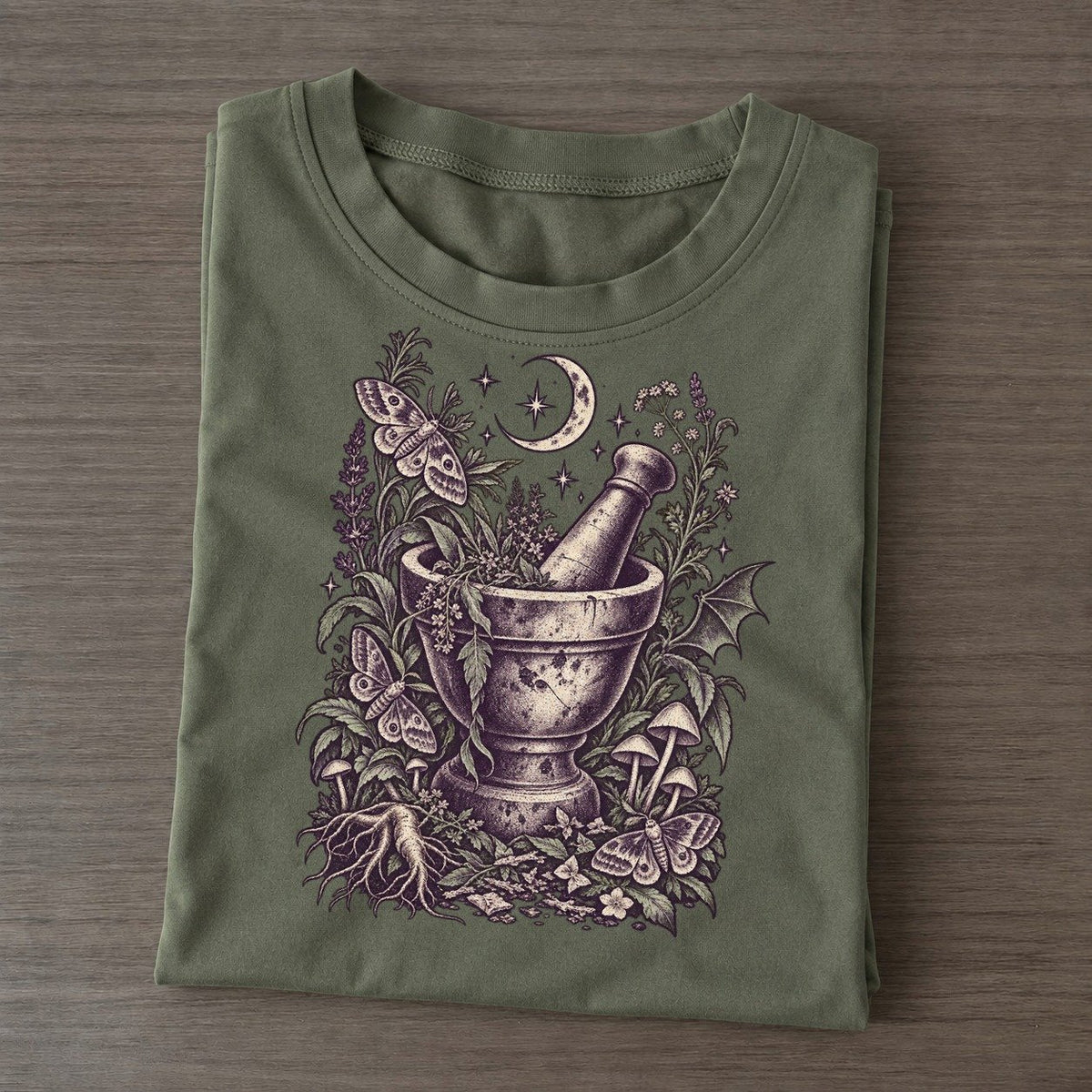 Mortar And Pestle Herbs Midnight Haunt Classic T-shirt – Army Green